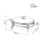 Royal Alfredo Oval Food Warmer -Silver -3 Lit. -Stainless Steel