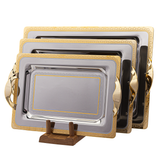 Tresors Rectangular Tray with Handles, 3 Pieces -Made in Italy -Silver & Gold -Stainless Steel 18/10