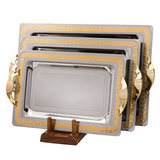 Tresors Rectangular Tray with Handles, 3 Pieces -Made in Italy -Silver & Gold -Stainless Steel 18/10