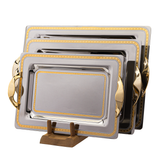 Tresors Rectangular Tray with Handles, 3 Pieces -Made in Italy -Silver & Gold -Stainless Steel 18/10