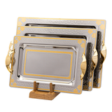 Tresors Rectangular Tray with Handles, 3 Pieces -Made in Italy -Silver & Gold -Stainless Steel 18/10