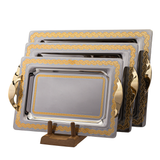 Tresors Rectangular Tray with Handles, 3 Pieces -Made in Italy -Silver & Gold -Stainless Steel 18/10