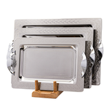 Tresors Rectangular Tray with Handles, 3 Pieces -Made in Italy -Silver -Stainless Steel 18/10