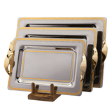 Tresors Rectangular Tray with Handles, 3 Pieces -Made in Italy -Silver & Gold -Stainless Steel 18/10