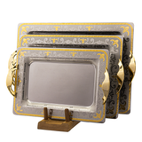 Tresors Rectangular Tray with Handles, 3 Pieces -Made in Italy -Silver & Gold -Stainless Steel 18/10