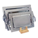 Tresors Rectangular Tray with Handles, 3 Pieces -Made in Italy -Silver -Stainless Steel 18/10