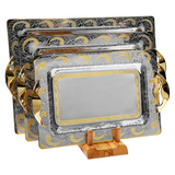 Tresors Rectangular Tray with Handles, 3 Pieces -Made in Italy -Silver & Gold -Stainless Steel 18/10