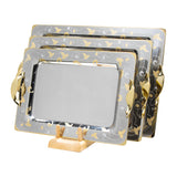Tresors Rectangular Tray with Handles, 3 Pieces -Made in Italy -Silver & Gold -Stainless Steel 18/10