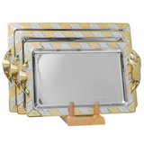 Elegant Gioiel Rectangular Tray with Handles, 3 Pieces -Made in Italy -Silver & Gold -Stainless Steel 18/10