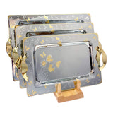 Tresors Rectangular Tray with Handles, 3 Pieces -Made in Italy -Silver & Gold -Stainless Steel 18/10