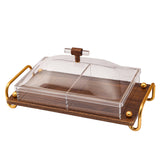 Rectangular Wooden Divided Tray with Acrylic Lid and Gold Handles -2 Sections -35x18x15 cm