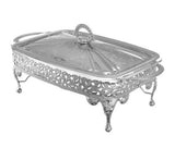 Queen Anne Rectangular Food Warmer with Handles & Candle Holder -38x20x18.5cm