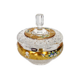 Bohemia Crystal Bonbonniere with Cover -Hand Cut -Gold -16 cm