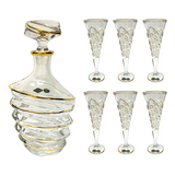 Bohemia Crystal Bottle & Goblet Set, 7 Pieces -Gold