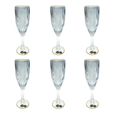 Bohemia Crystal Flute Set, 6 Pieces -Blue & Gold