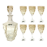 Bohemia Crystal Bottle & Goblet Set, 7 Pieces -Gold