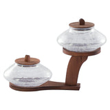 2 Bowl Set with Wooden Holder with Lid