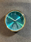 Wall Clock -35x35 cm -Gold & Turquoise