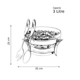 Royal Alfredo Salad Bowl with Servings -Silver & Gold -3 Lit. -Stainless Steel