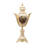 Limoge Rostema Potiche with Handles & Gold Plated Legs -Romeo & Juliet -Beige & Gold -50 cm