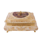 Limoge Rostema Bonbonniere with Cover & Gold Plated Legs -Romeo & Juliet -Beige & Gold -30x25x18 cm