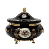 Limoge Rostema Bonbonniere with Cover &amp; Gold Plated Legs -Cobalt Blue & Gold -20x22 cm