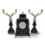 Limoge Rostema Table Clock and Candle Holder, 3 Pieces -Cobalt Blue & Gold