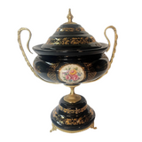 Limoge Rostema Potiche with Base & Gold Plated Handles -Cobalt Blue & Gold -﻿25x25x30 cm