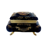 Limoge Rostema Bonbonniere with Cover & Gold Plated Legs -Romeo & Juliet -Cobalt Blue & Gold -22x16x17 cm