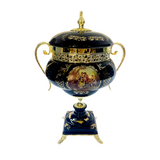 Limoge Rostema Potiche with Base & Gold Plated Handles -Romeo & Juliet -Cobalt Blue & Gold -﻿15x20x40 cm