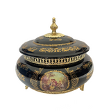 Limoge Rostema Bonbonniere with Cover & Gold Plated Legs -Romeo & Juliet -Cobalt Blue & Gold -25x30 cm