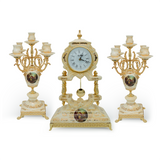 Limoge Rostema Table Clock and Candle Holder, 3 Pieces -Romeo & Juliet -Beige & Gold