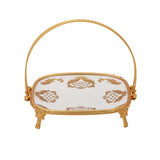 Square Porcelain Plate with Legs and Swing Handle -Gold -25x20 cm