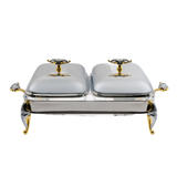 2 Rectangular Food Warmers with Two Candles -2x1.5 Lit. -Gold -Stainless Steel 18/10 & Tempered Glass