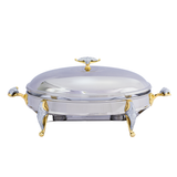 Oval Food Warmer with 2 Candles -3.0 Lit. -Gold -Stainless Steel 18/10 & Tempered Glass