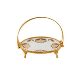 Oval Porcelain Plate with Legs and Swing Handle -Gold -25x20 cm