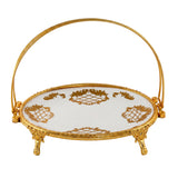 Oval Porcelain Plate with Legs and Swing Handle -Gold -33x25 cm