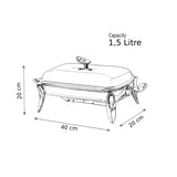 Royal Alfredo Rectangular Food Warmer -Silver -1.5 Lit. -Stainless Steel