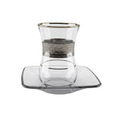 Pasabahce Istikana with Saucer Set, 12 Pieces -Silver