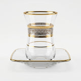 Pasabahce Istikana & Saucer Set, 12 Pieces -Silver & Gold