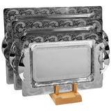 Tresors Rectangular Tray with Handles, 3 Pieces -Made in Italy -Silver -Stainless Steel 18/10