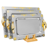 Tresors Rectangular Tray with Handles, 3 Pieces -Made in Italy -Silver & Gold -Stainless Steel 18/10