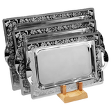 Tresors Rectangular Tray with Handles, 3 Pieces -Made in Italy -Silver -Stainless Steel 18/10