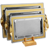Tresors Rectangular Tray with Handles, 3 Pieces -Made in Italy -Silver & Gold -Stainless Steel 18/10