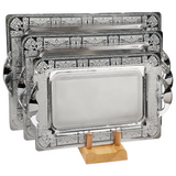 Tresors Rectangular Tray with Handles, 3 Pieces -Made in Italy -Silver -Stainless Steel 18/10