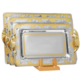 Tresors Rectangular Tray with Handles, 3 Pieces -Made in Italy -Silver & Gold -Stainless Steel 18/10