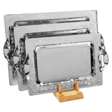 Tresors Rectangular Tray with Handles, 3 Pieces -Made in Italy -Silver -Stainless Steel 18/10