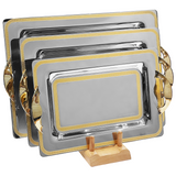Tresors Rectangular Tray with Handles, 3 Pieces -Made in Italy -Silver & Gold -Stainless Steel 18/10