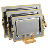 Tresors Rectangular Tray with Handles, 3 Pieces -Made in Italy -Silver & Gold -Stainless Steel 18/10