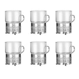 Queen Anne 6 Tea Glasses Roman Strip -7x9cm -Silver Plated
